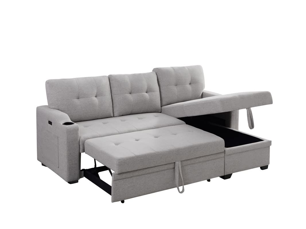 Linen Fabric Sleeper Sectional Sofa Convertible Pull Out Couch Bed