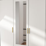 4 Door Wardrobe Armoire Closet with Mirror Door, 63" W Wooden Wardrobe