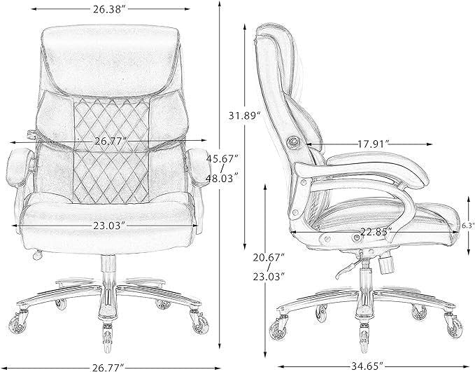 Ucloveria Big and Tall Office Chair 500 LBS-Executive Office Chair for Heavy People-Heavy Duty Office Chair with Sturdy Wheels-Desk Chair with Adjustable Lumbar Support Black Leather Chair