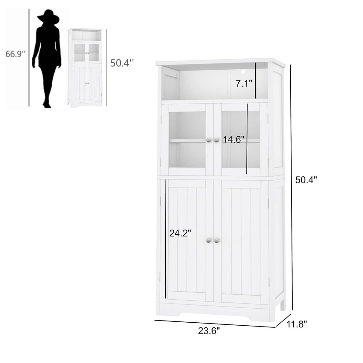 Bathroom Storage Cabinet, Bathroom Cabinet with Open Storage, Kitchen Pantry Cabinet with Doors, Bathroom Floor Cabinet, 23.6 x 11.8 x 50.4 Inches,