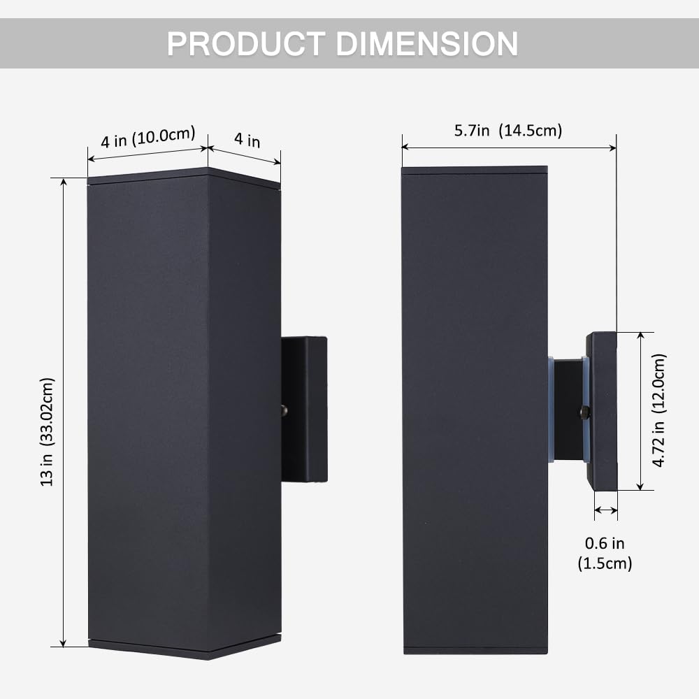 Cerdeco Aluminum Modern Outdoor Wall Light, Exterior Up Down Light Fixtures Matte Black [UL Listed] (2 Pack)