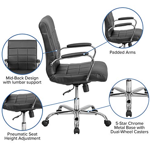 Vivian Mid-Back Swivel Vinyl Upholstered Desk Chair with Padded Seat and Armrests