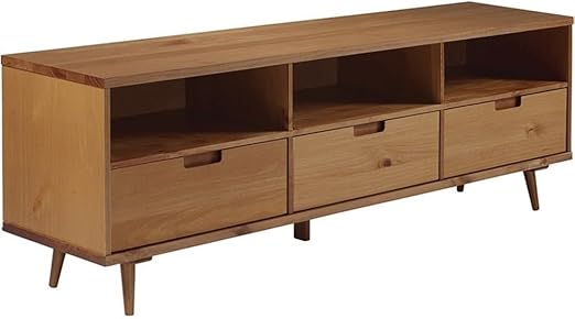 Millie Mid Century Modern 3 Drawer Solid Wood Low Stand for TVs up to 80 Inches