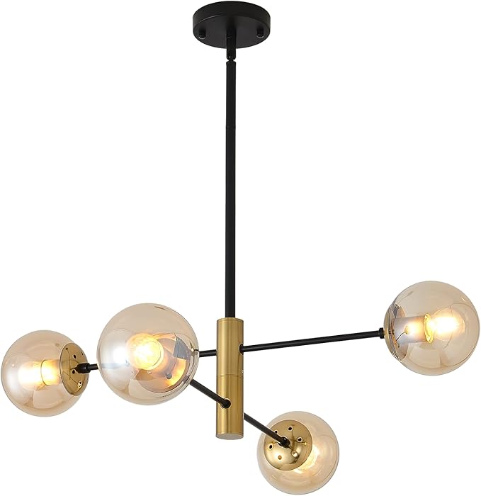 6-Lights Amber Glass Globe Chandelier, Recessed Sputnik Chandelier