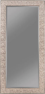 Benjara Rectangular Beveled Accent Floor Mirror with Glitter Mosaic Pattern