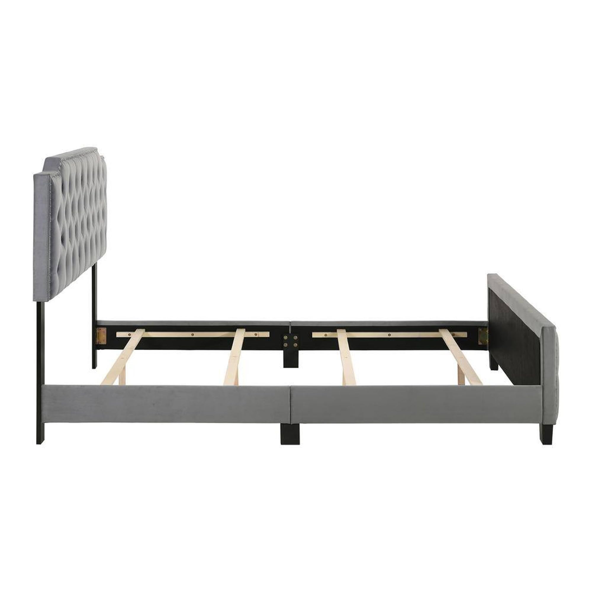 Agapi Queen Size Bed, Button Tufted, Nailhead Trim