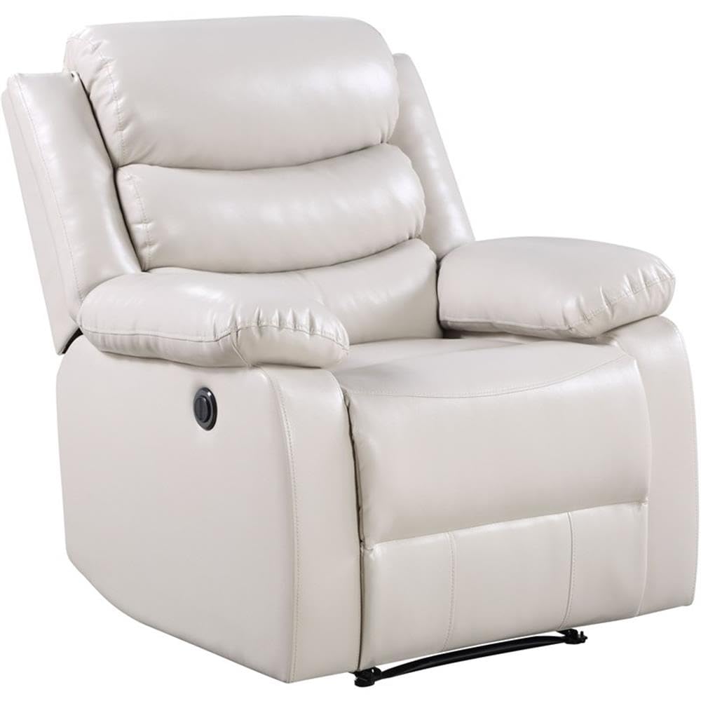 Leather Power Recliner with Pillow Top Armrest in Beige