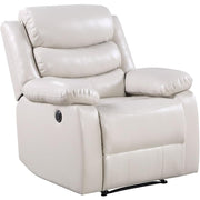 Leather Power Recliner with Pillow Top Armrest in Beige