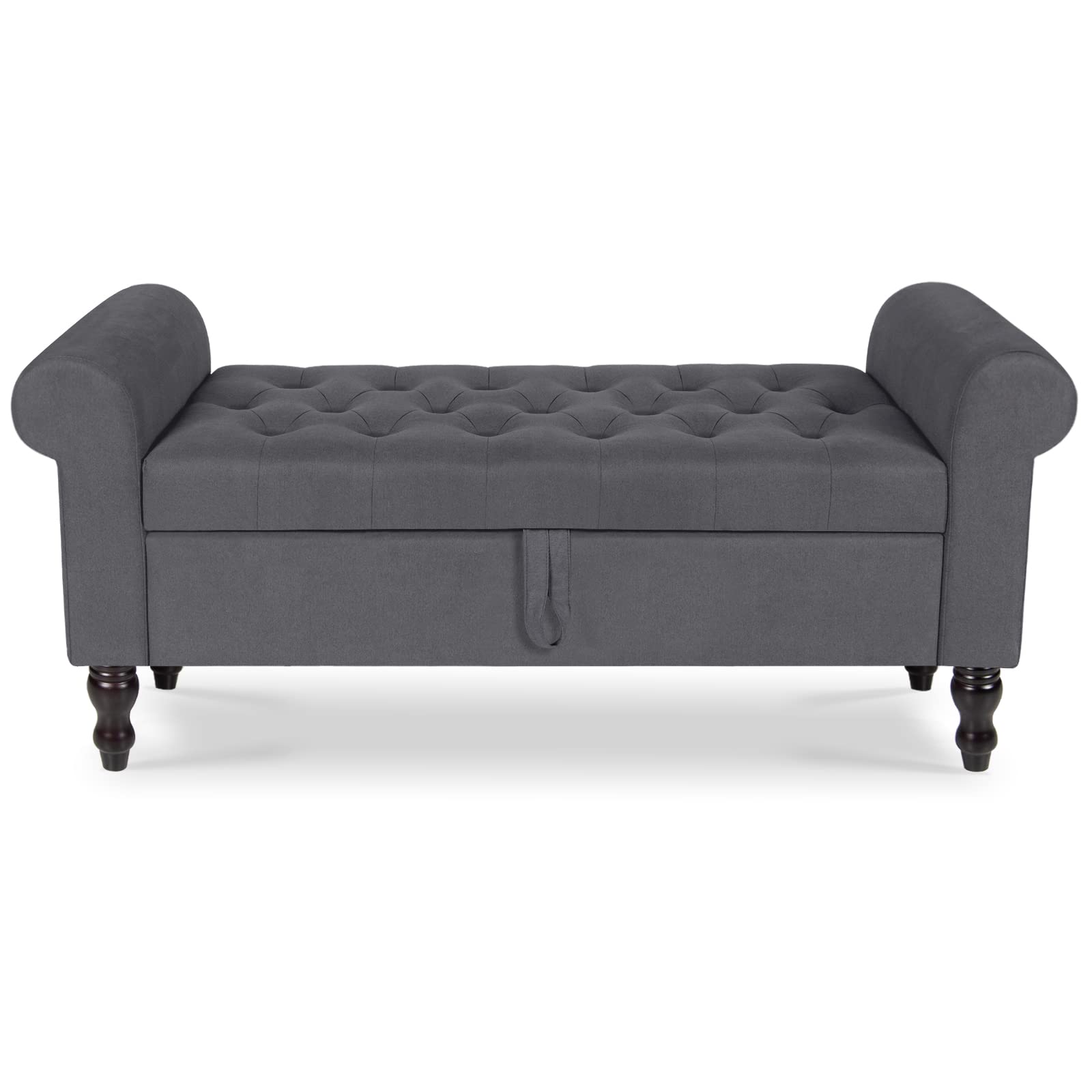 Storage Bench with Upholstered Rolled Arm Ottoman Bench