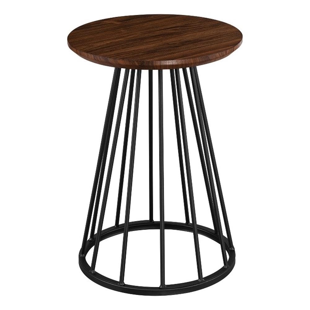 Vivv Modern Round Metal-Base Side Table, 16 Inch, Dark Walnut