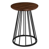 Vivv Modern Round Metal-Base Side Table, 16 Inch, Dark Walnut