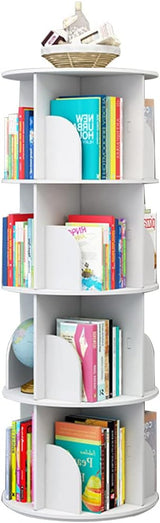 Rotatable Bookshelf White Bookcase Floor-to-Ceiling Multi-layershelves Multi-Layer White Bookshelves Office Storage Rack