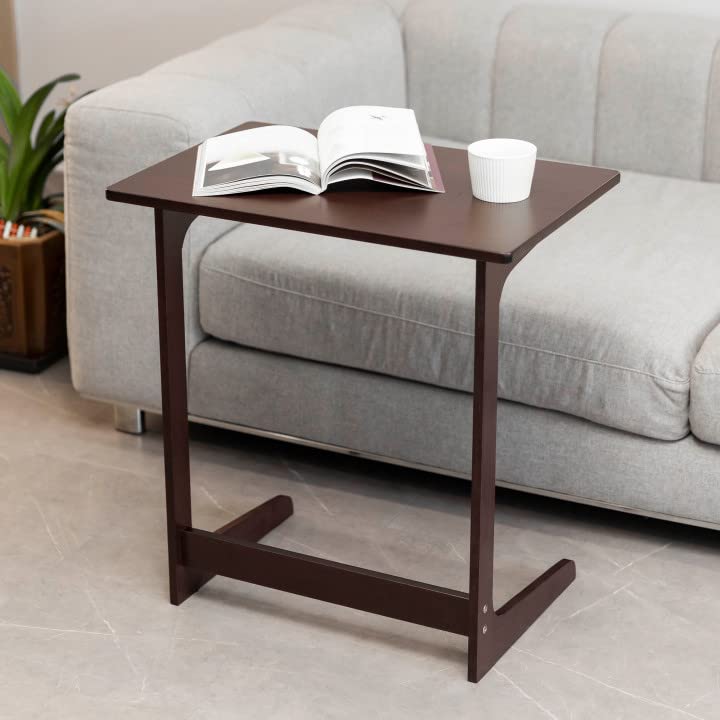 Tray Table Bamboo Wood Laptop End Side Table for Sofa Couch Bed C Shaped Brown