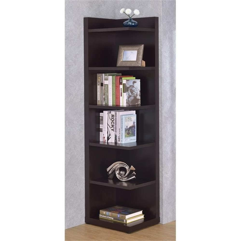 6 Shelf Narrow Corner Bookcase in Cappuccino