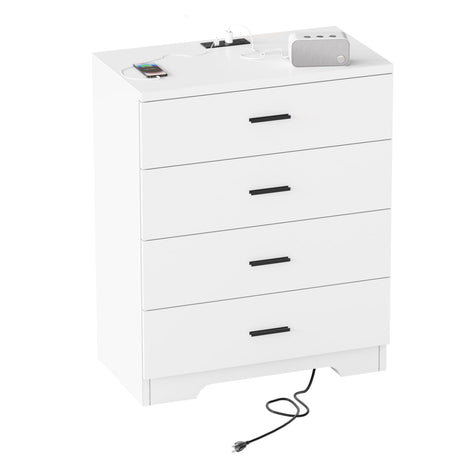 Dresser for Bedroom White Dresser with Power Outlets Wood 4 Drawer Dresser