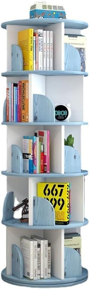 5 Tier Round Rotating Bookshelf, 360° Revolving Bookcase, Floor Rack Simple Bookcase