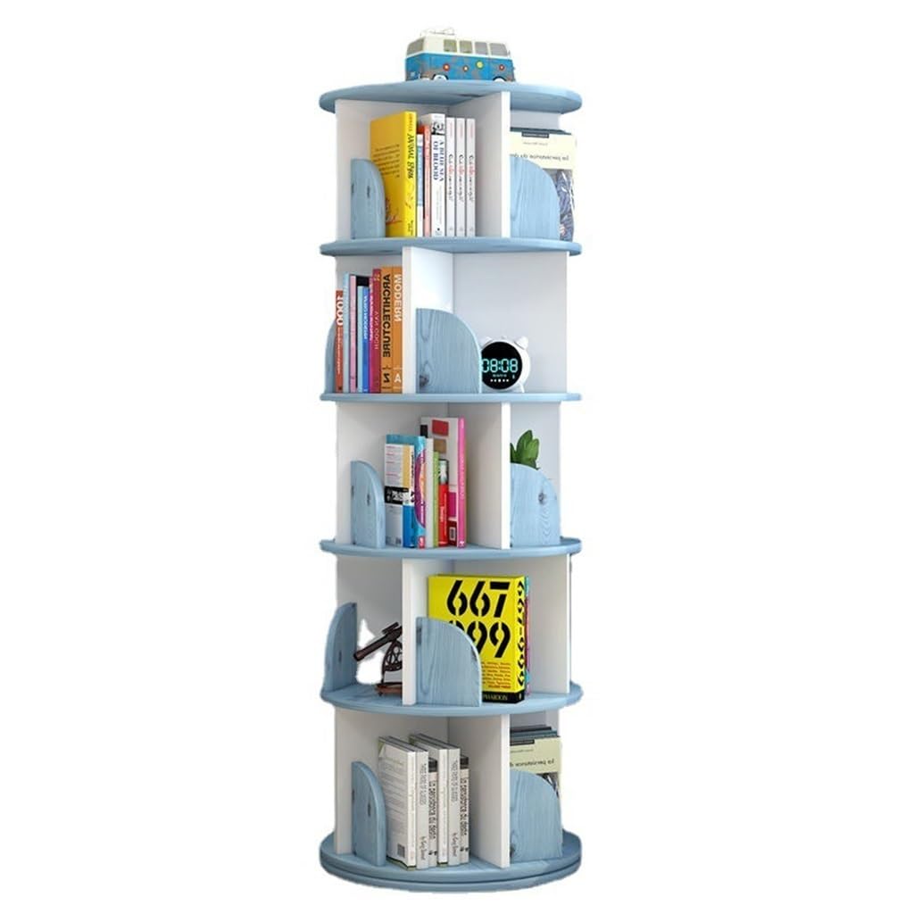 5 Tier Round Rotating Bookshelf, 360° Revolving Bookcase, Floor Rack Simple Bookcase