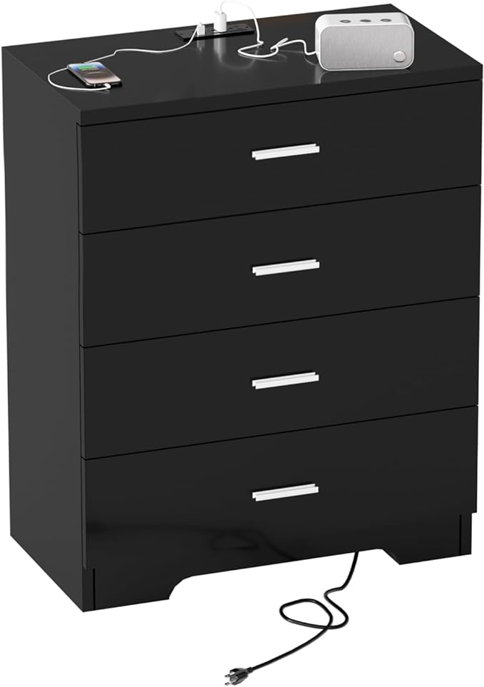 Dresser for Bedroom White Dresser with Power Outlets Wood 4 Drawer Dresser