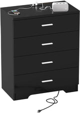 Dresser for Bedroom White Dresser with Power Outlets Wood 4 Drawer Dresser