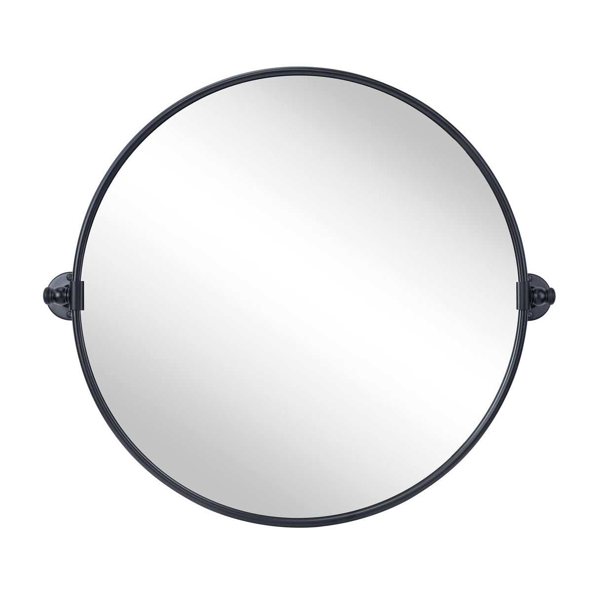 Round Pivot Bathroom Mirror - 24" Black Metal Framed Tilting Wall Mount