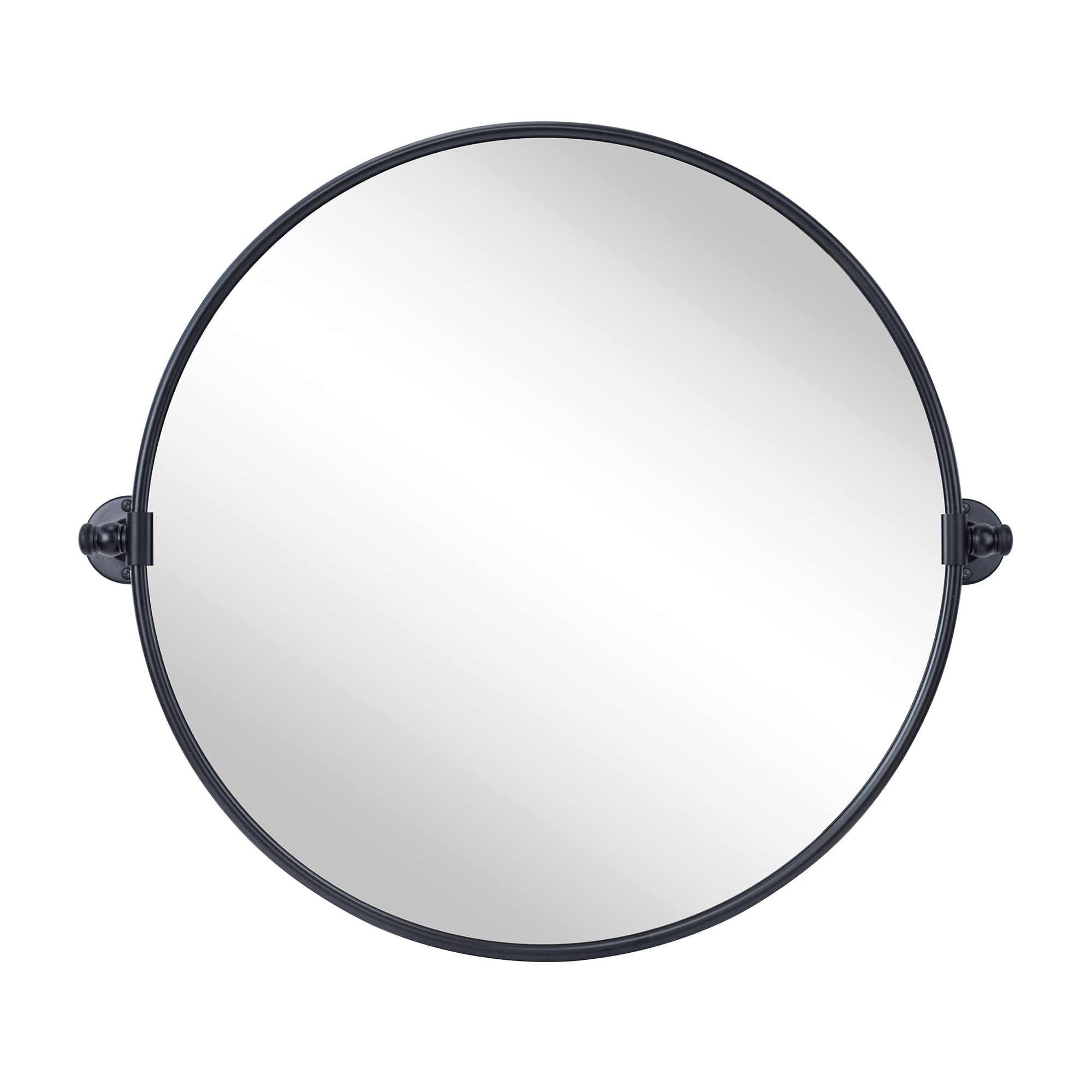 Round Pivot Bathroom Mirror - 24" Black Metal Framed Tilting Wall Mount