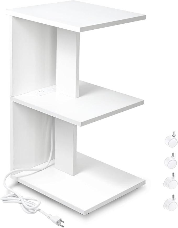 End Table with Charging Station, Narrow Side Tables for Small Spaces USB Ports