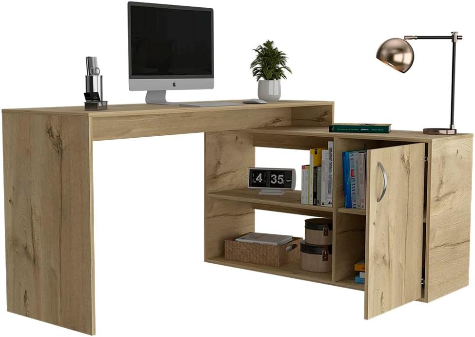 Modern L-Shaped Computer Desk with Open & Closed Storag