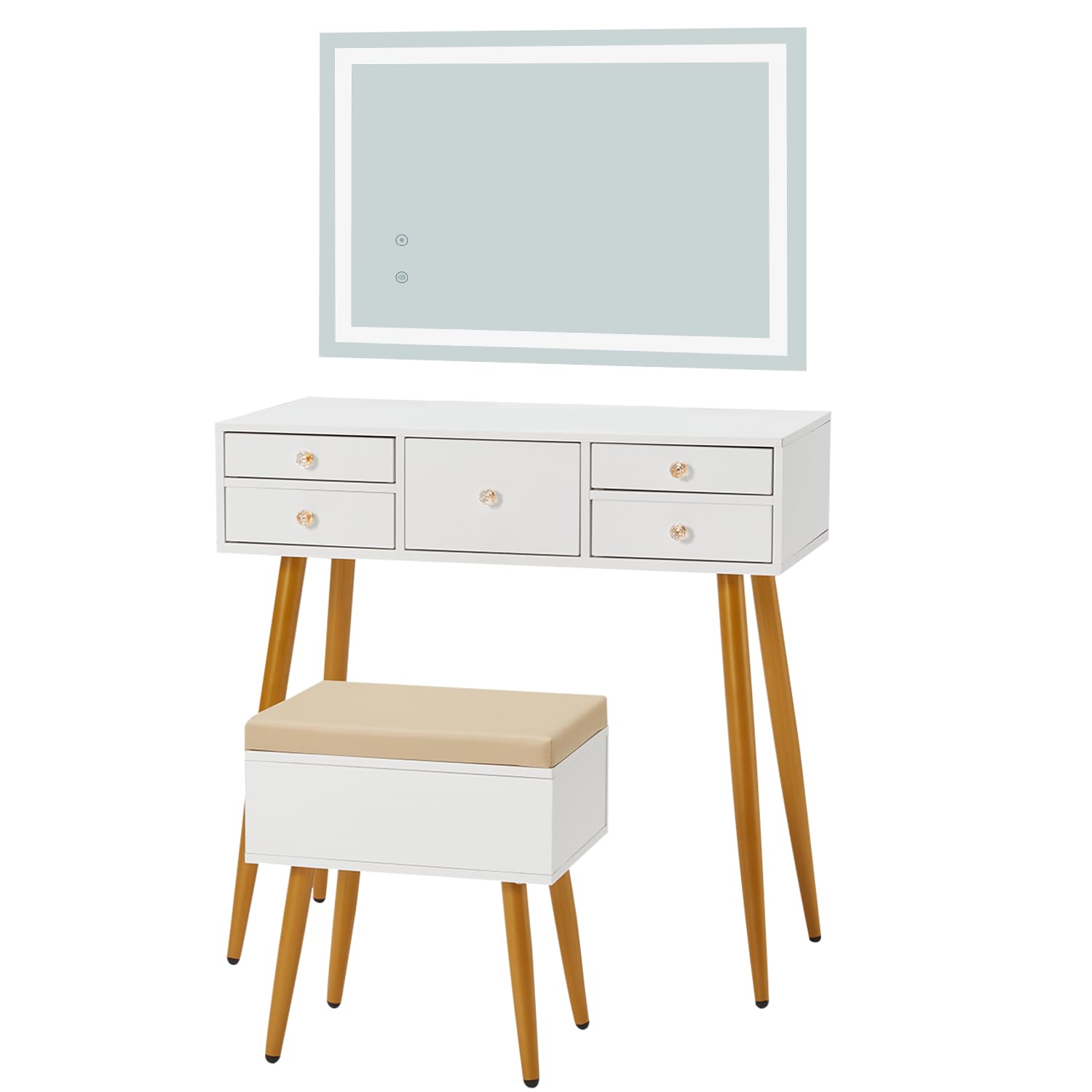 Drawers Vanity Desk with LED Mirror, Makeup Table with with 3 Color Adjustable Mirror,