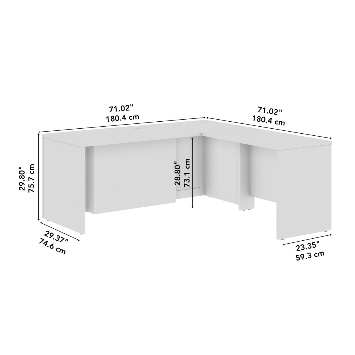 Hampton Heights 72W x 30D Executive L-Shaped Desk in White, Large Computer