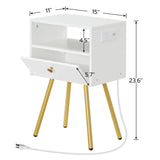 Nightstand with Charging Station, Tall End Table, Side Table