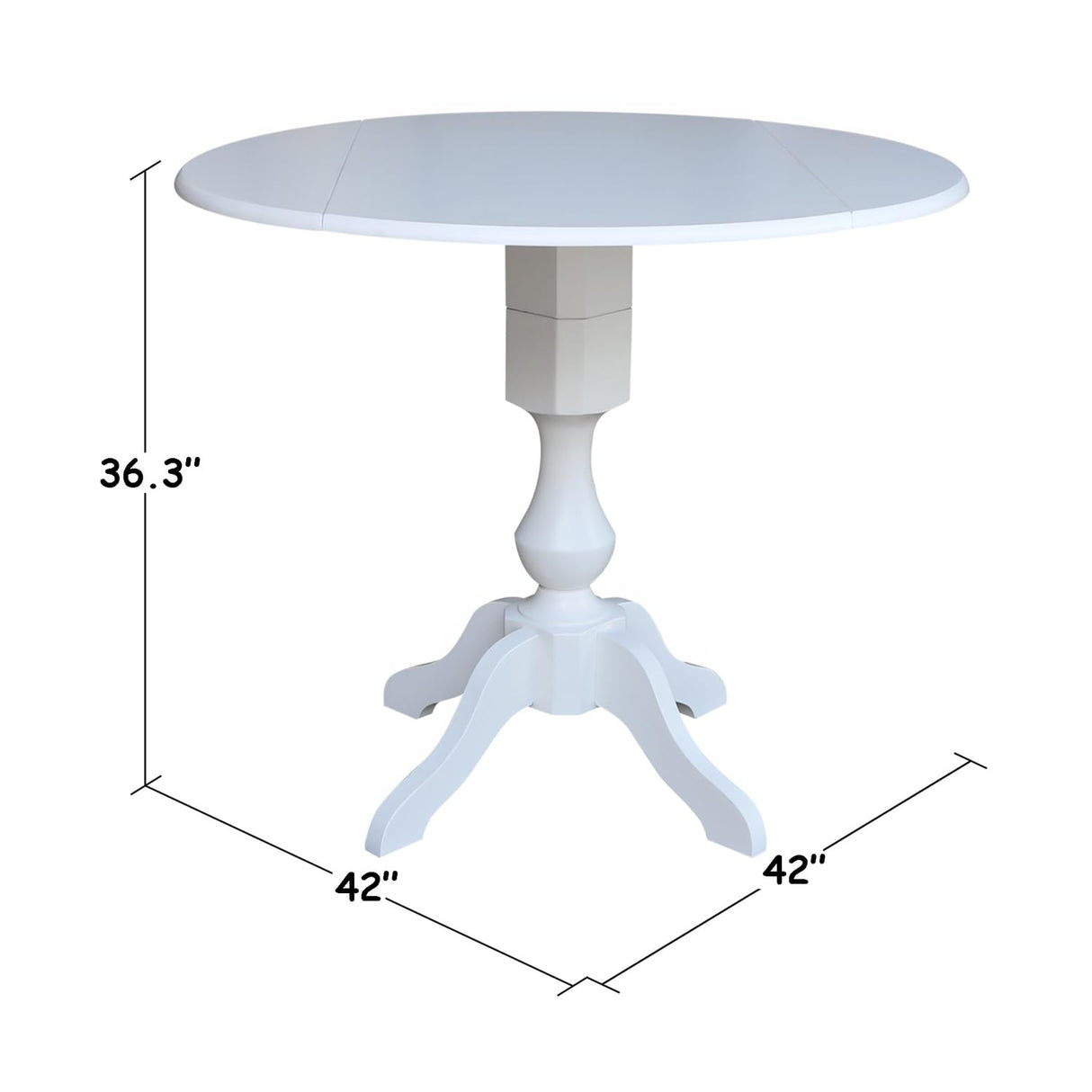 42 in Round Dual Drop Leaf Pedestal Table-36.3"H Dining Table, White