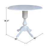 42 in Round Dual Drop Leaf Pedestal Table-36.3"H Dining Table, White