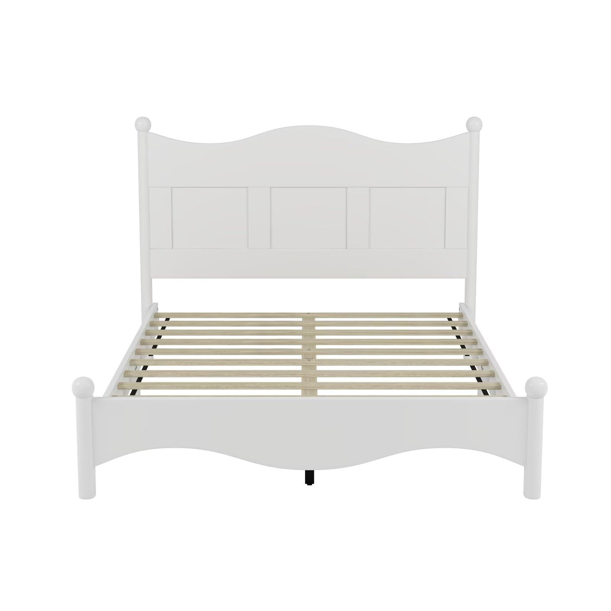 JIJIWANG Queen Size Elegant Design Wood Platform Bed Frame,Retro Style Platform Bed with Wooden Slat Support,for Kids Teens Adults Bedroom White