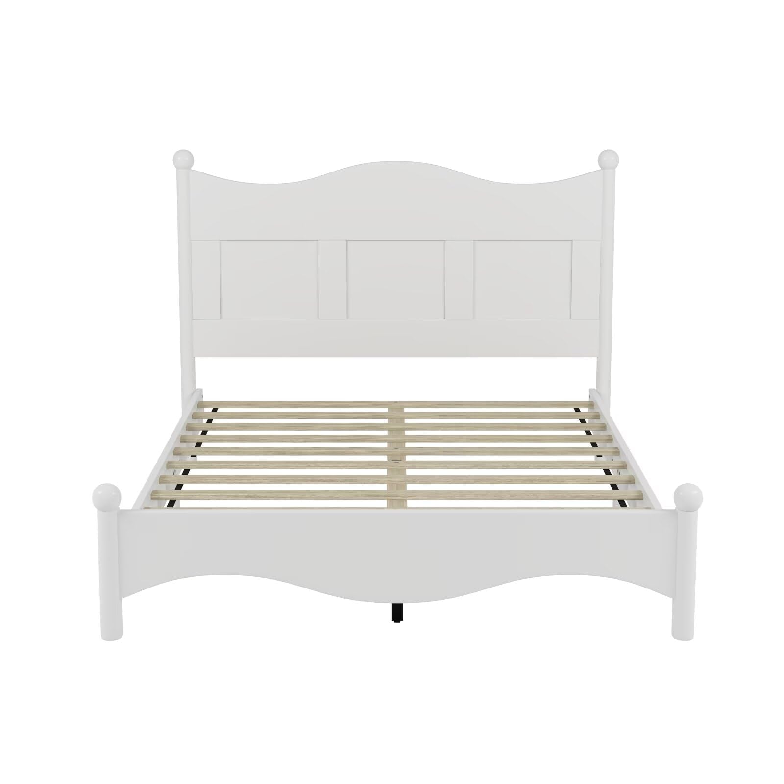 JIJIWANG Queen Size Elegant Design Wood Platform Bed Frame,Retro Style Platform Bed with Wooden Slat Support,for Kids Teens Adults Bedroom White