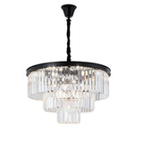 Crystal Pendant Light, Modern 3-Tier Chandelier Black Flush Mount Close to Ceiling