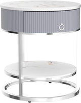 Modern End Table with Drawer, 2 Tier Side Table with Shelf, Round Nightstand