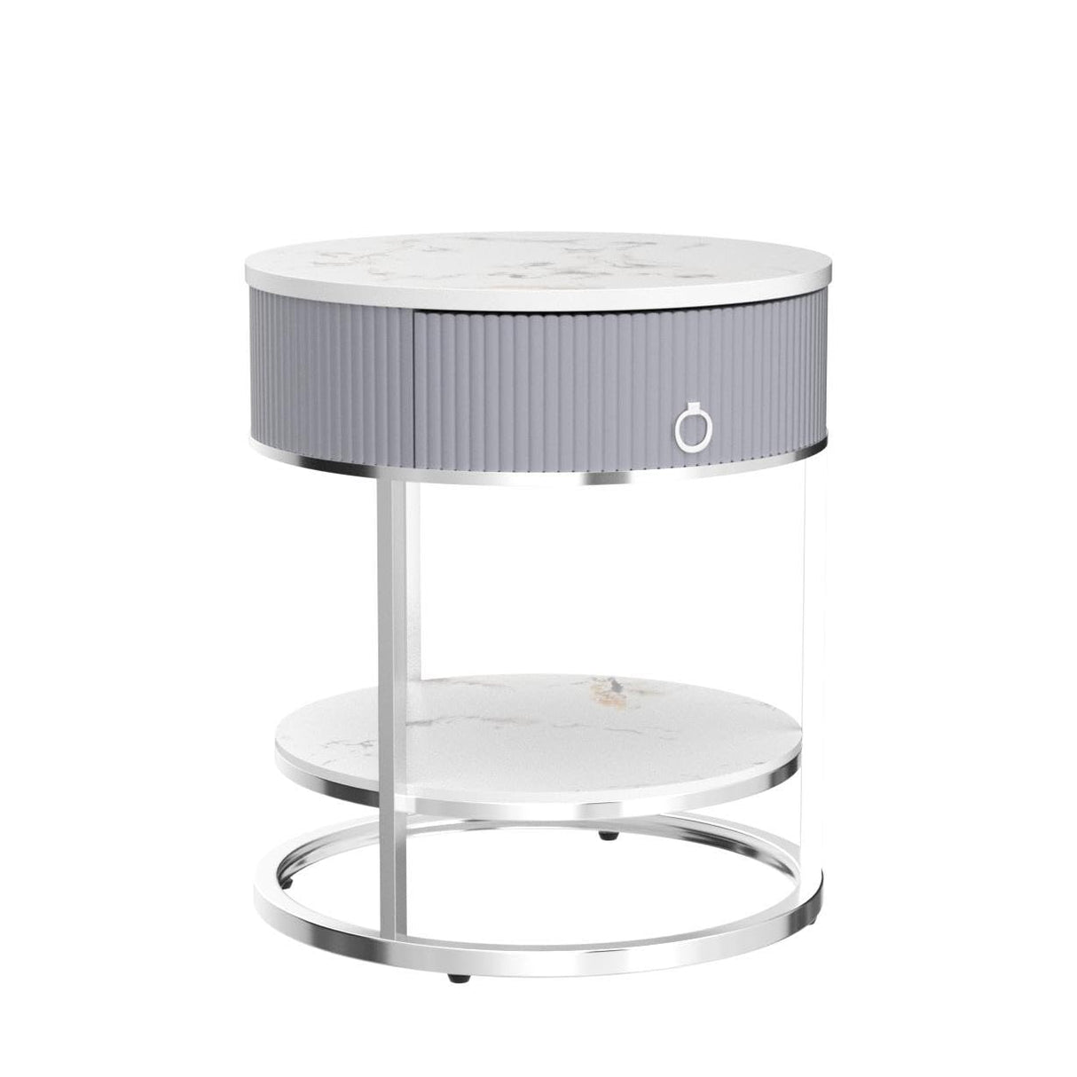 Modern End Table with Drawer, 2 Tier Side Table with Shelf, Round Nightstand