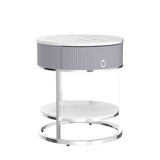 Modern End Table with Drawer, 2 Tier Side Table with Shelf, Round Nightstand