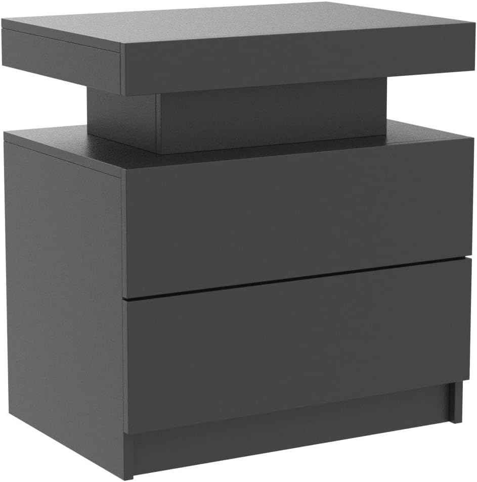 Nightstand LED Set of 2 Bedside Table Cabinet with Lights Modern End Side Drawers