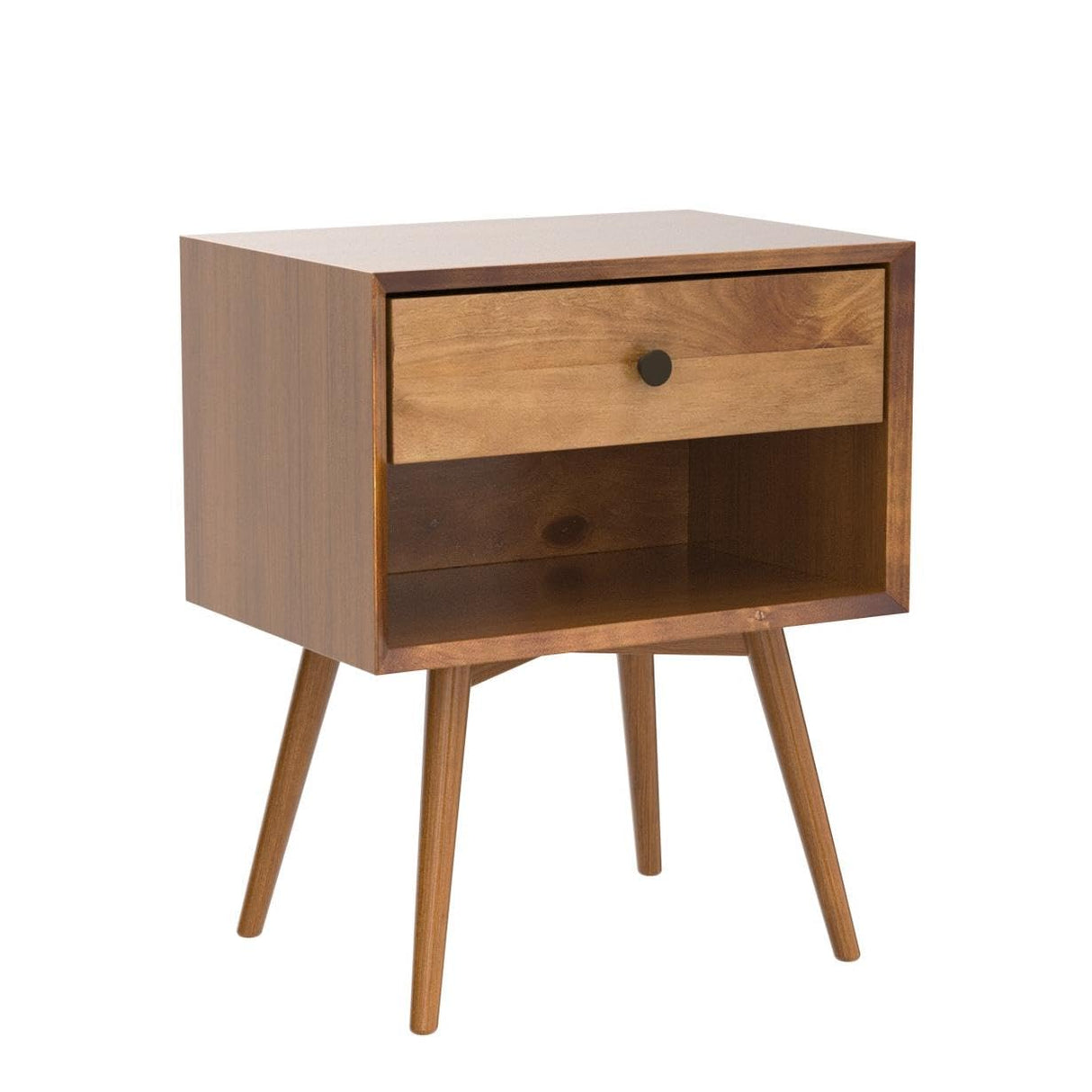 Ella Mid-Century Modern 2-Piece 1-Drawer Solid Wood Nightstand Set, 2 Pack, Caramel