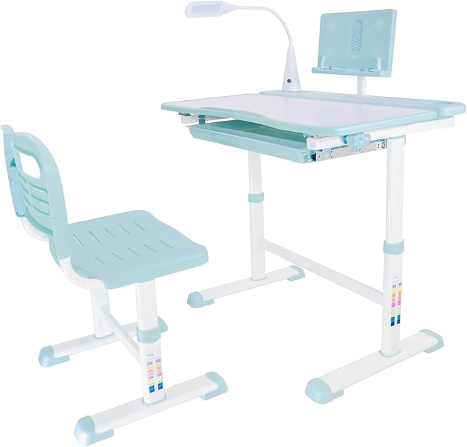 Kids Desk and Chair Set, Height Adjustable Child's School Study Writing Tables