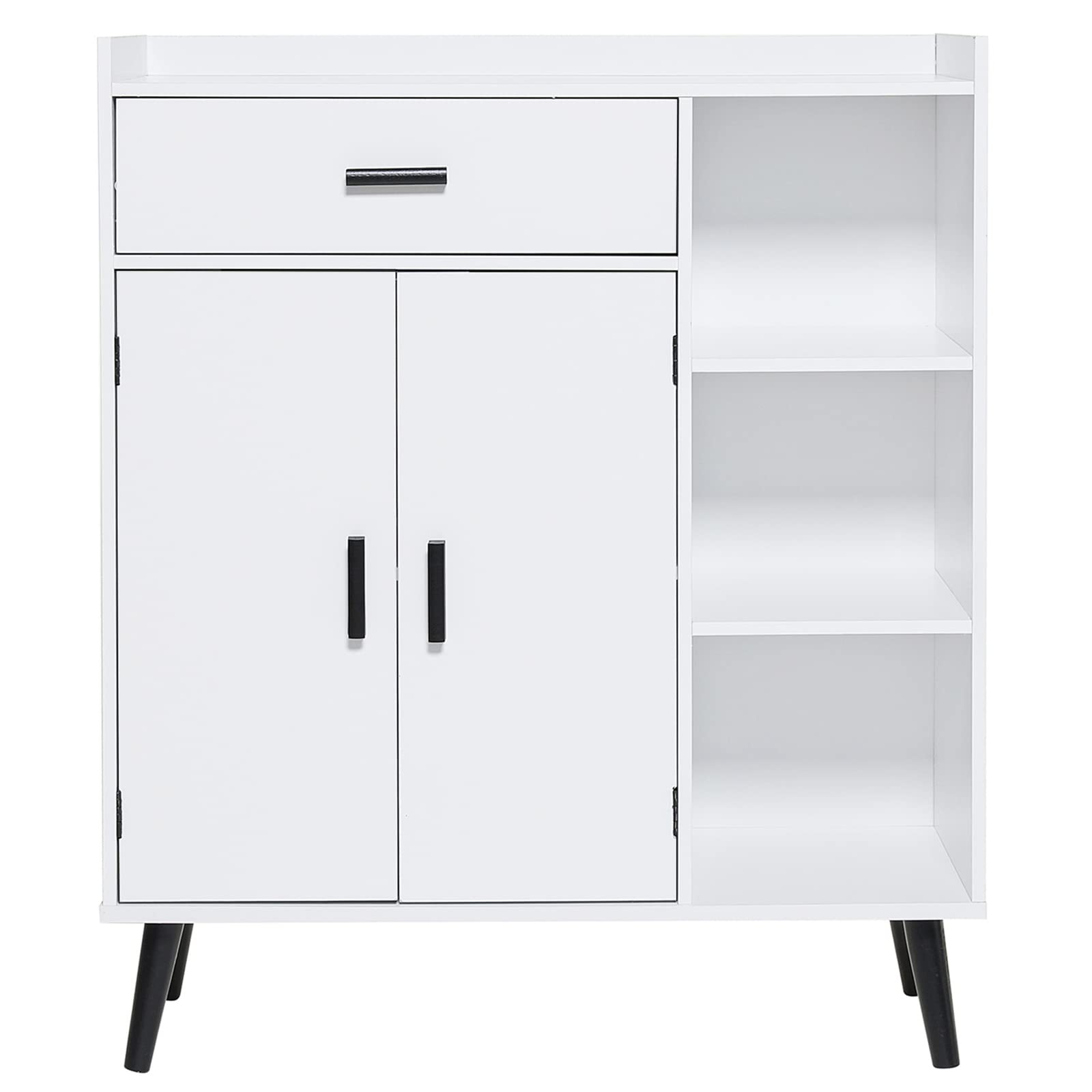 Storage Cabinet, Floor Storage Cabinet with 1 Large Space, 2 Doors & 3 Shelves,