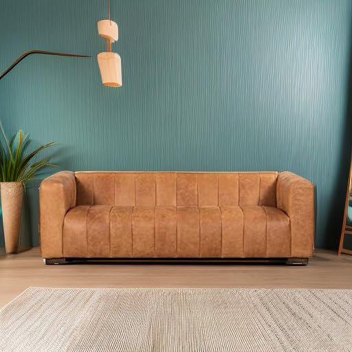 Canale 86" Sofa in Full-Grain Pure-Aniline Italian Leather in Cognac Tan
