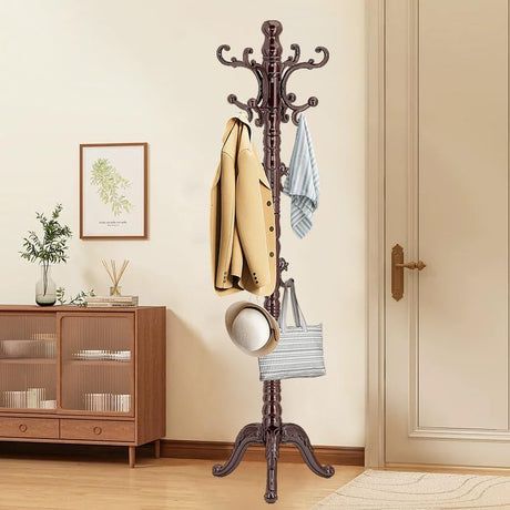 Wooden Coat Rack Stand, Vintage Wood Coat Rack Freestanding with Sturdy Triangle Base