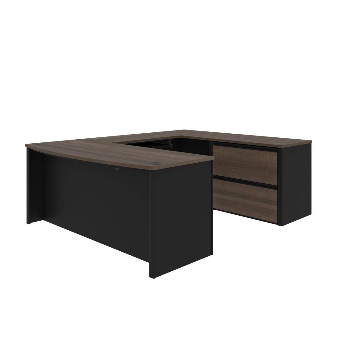 Connexion 72W U-Shaped Executive Desk with Lateral File Cabinet in Antigua & Black