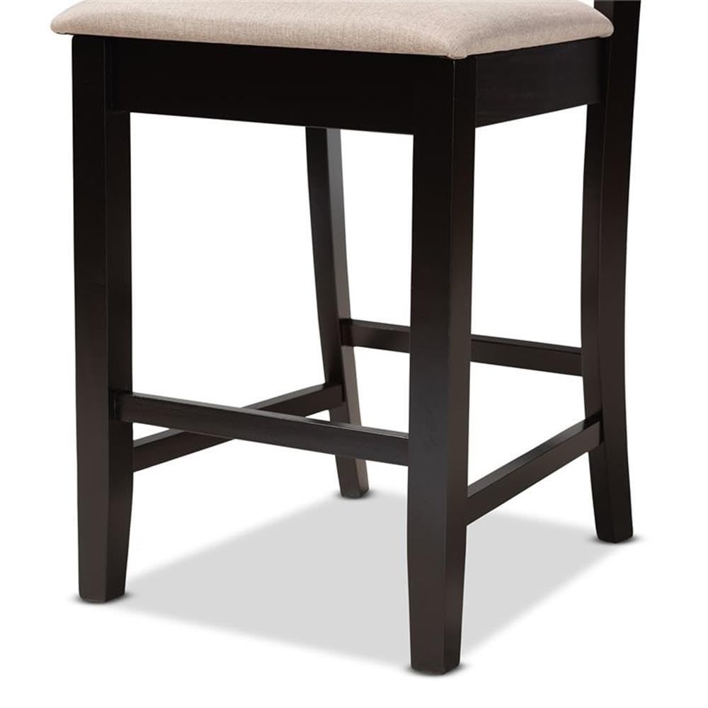 Nicolette Modern and Contemporary Sand Fabric Upholstered and Dark Brown Finished