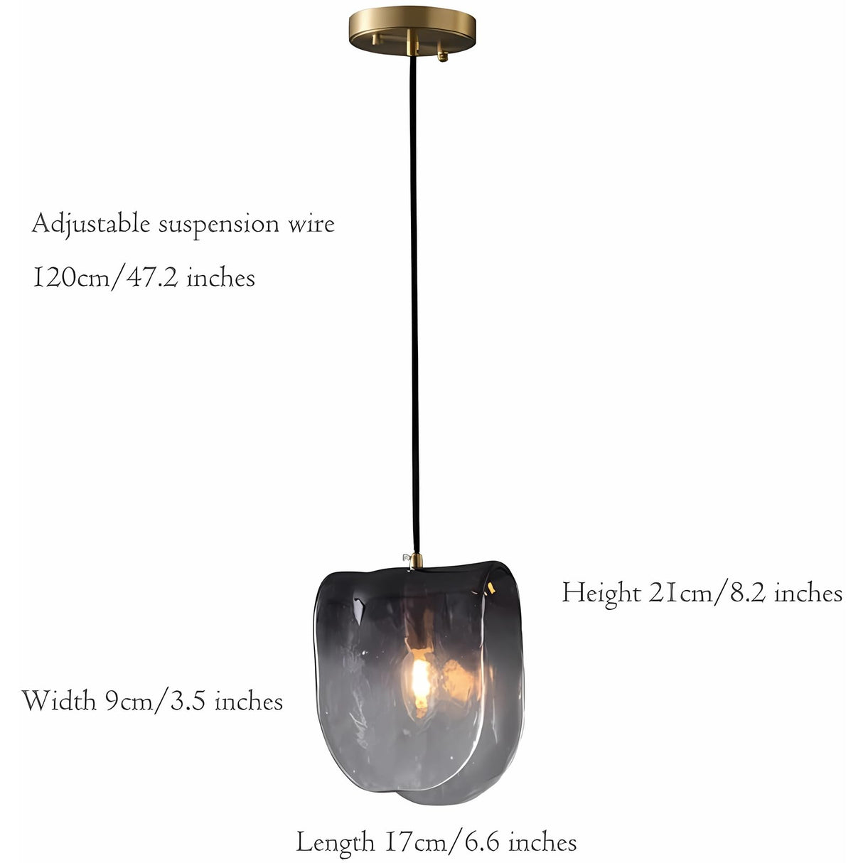 Gradient Smoke Grey Glass Pendant Light - Modern Kitchen Island Lighting