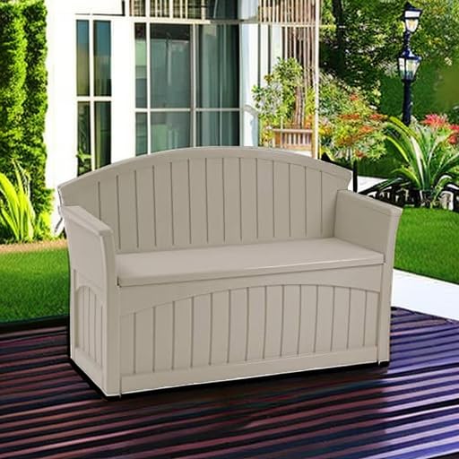 50 Gallon Patio Bench with Storage - Decorative Resin Outdoor Patio Bench for Deck