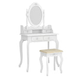 Set,Makeup Vanity Table with Stool,Single Mirror Dressing Table Compact Vanity Desk with 4-Drawer 360-Degree Rotation Removable Mirror for Women Girls (White)