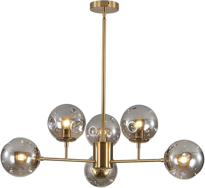BOKT Modern 8-Lights Clear Globe Gold Chandelier Mid Century Brushed Brass Sputnik